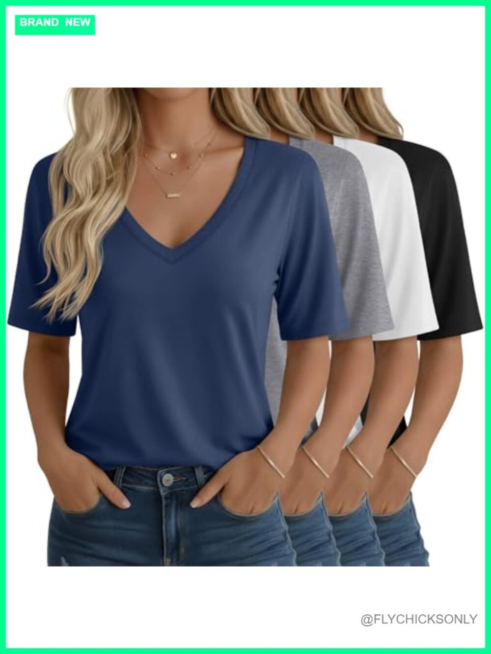Womens V Neck Half Sleeve T Shirts Casual Loose Fit 4 Pack